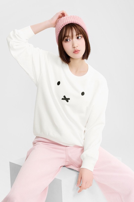 Miffy毛圈寬版電繡圓領衫-01-女