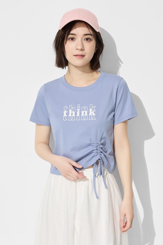 柔滑棉文字印花抽繩上衣-女