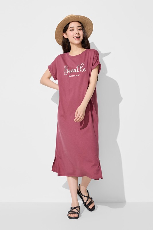 莫代爾連袖文字長洋裝-女