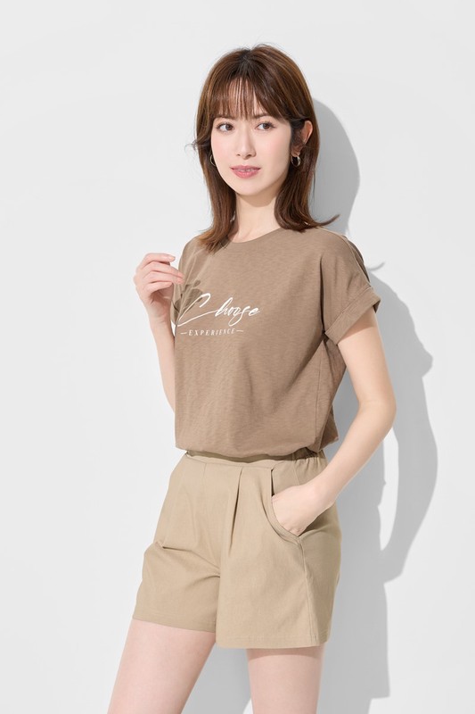 竹節棉文字寬版T恤-女