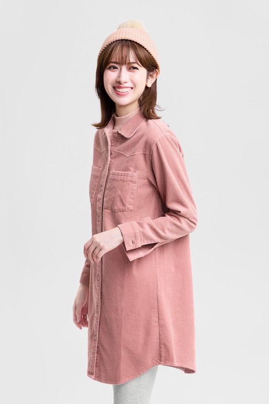 燈芯絨襯衫式洋裝-女