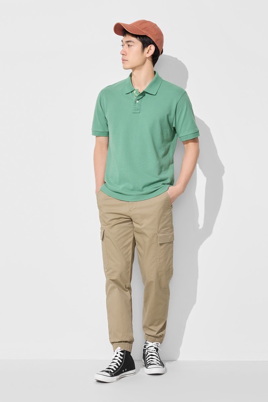 純棉網眼抽皺polo衫-男