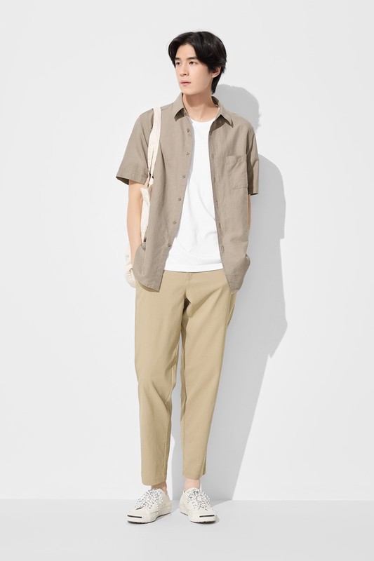 棉麻短袖襯衫-男