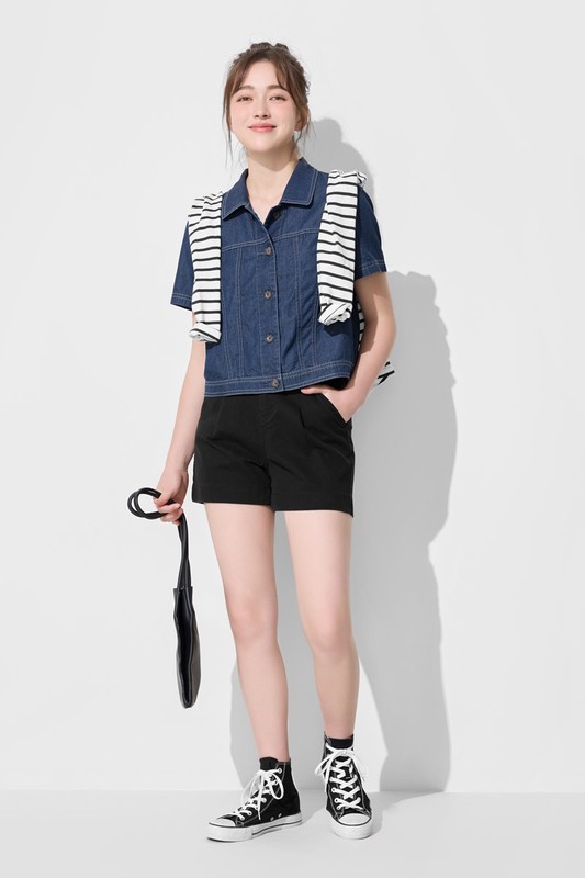 牛仔短袖襯衫式外套-女