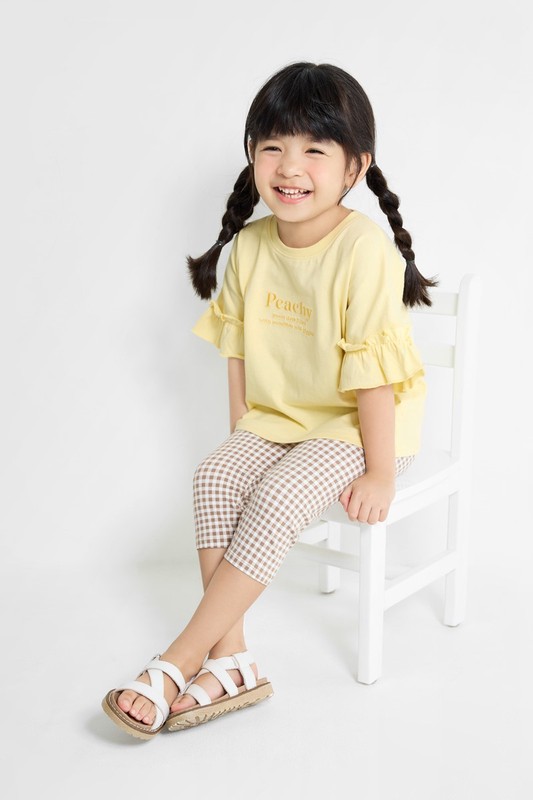 彈力格紋七分內搭褲-童