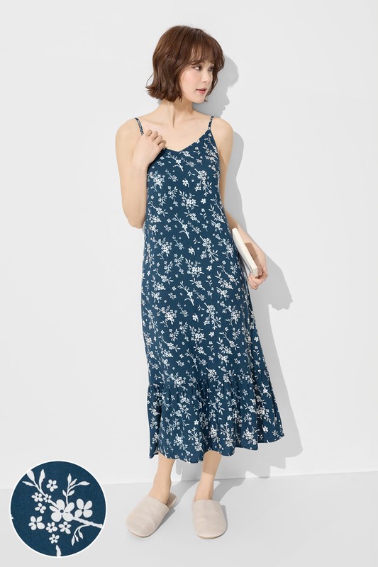 嫘縈Bra家居花卉印花洋裝-女