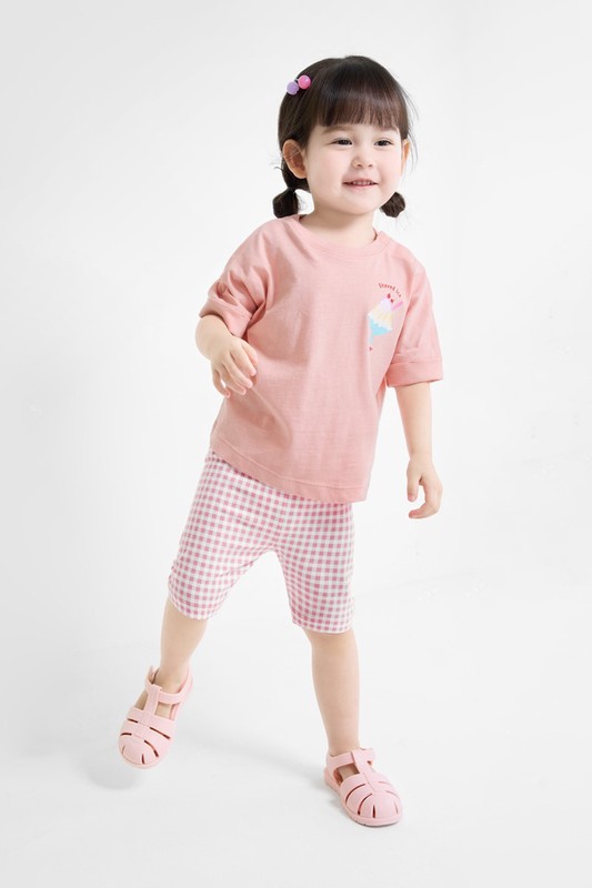 彈力格紋五分內搭褲-Baby