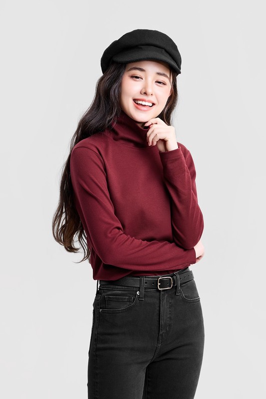彈性柔滑棉高領T恤-女