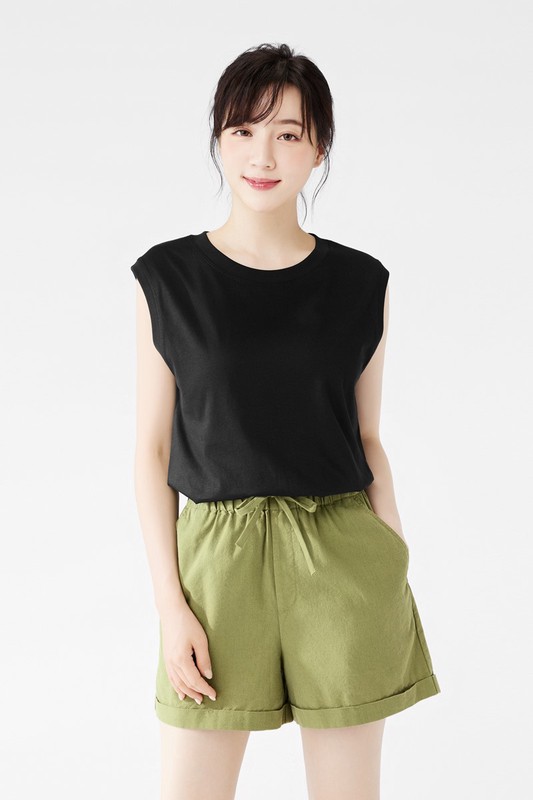 棉麻短褲-女