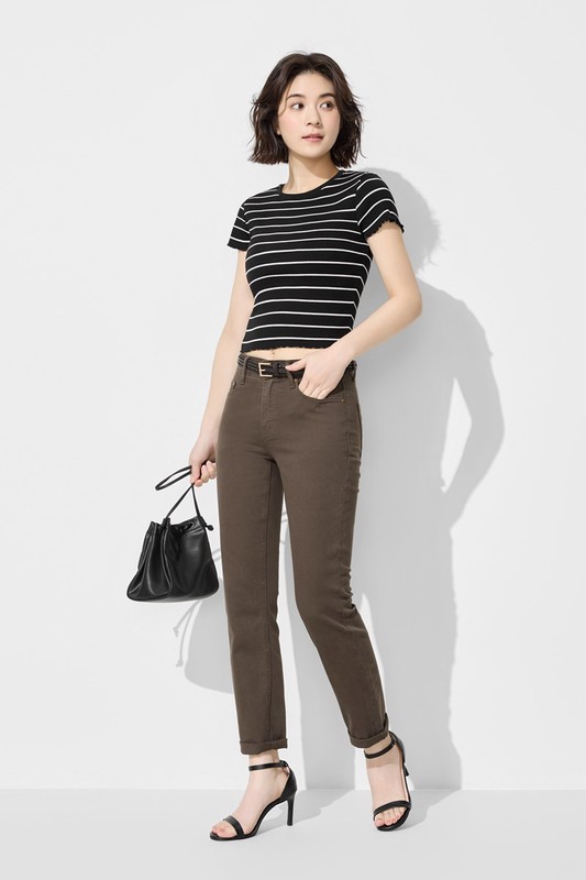 多色修身直筒九分牛仔褲-女