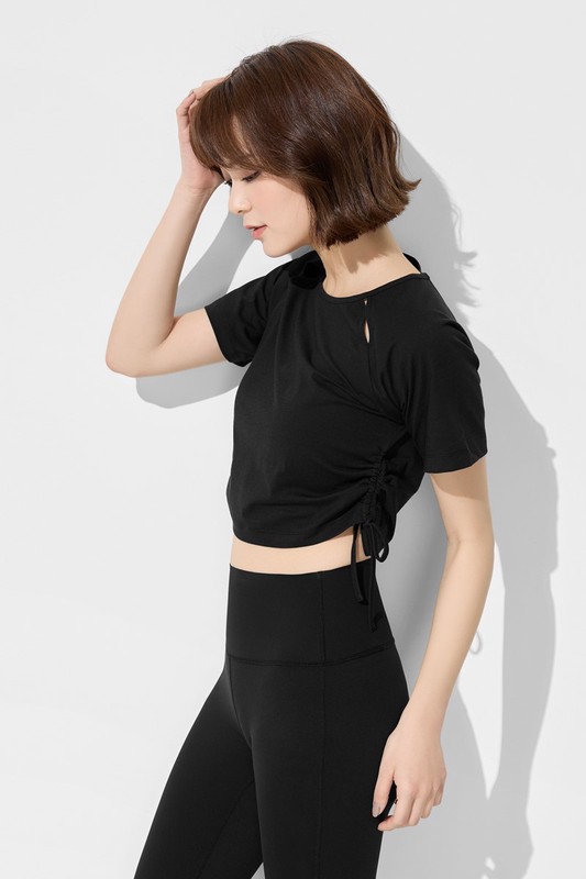 吸排抽繩短版T恤-女