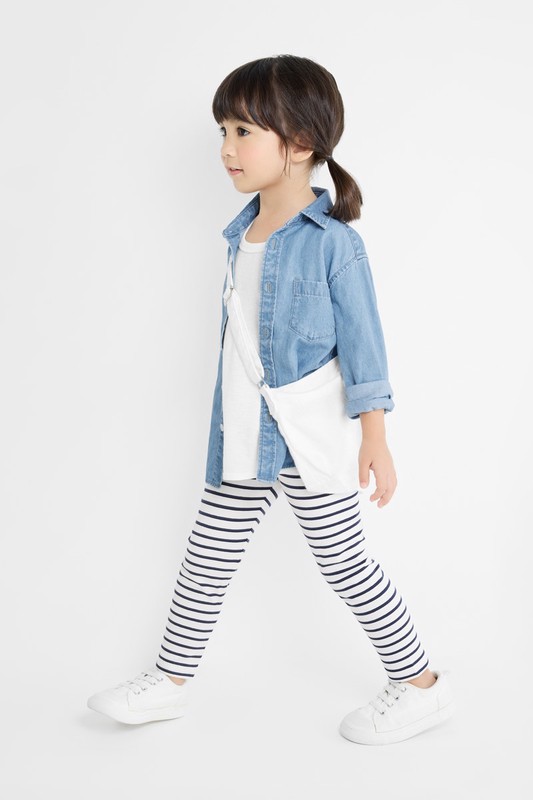 彈力條紋九分內搭褲-童