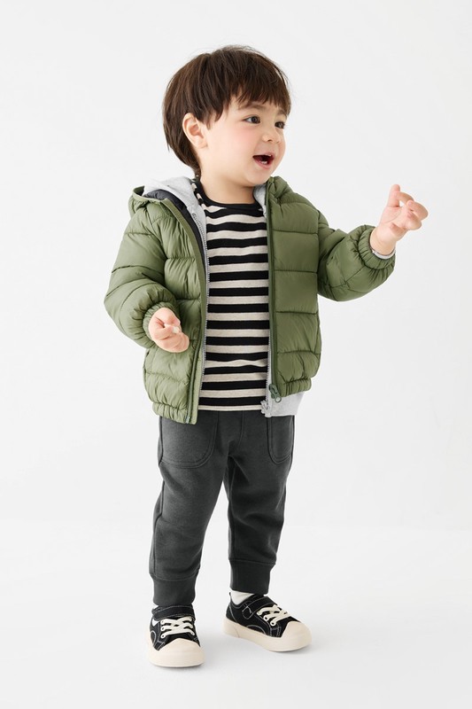 磨毛羅紋條紋圓領T恤-Baby