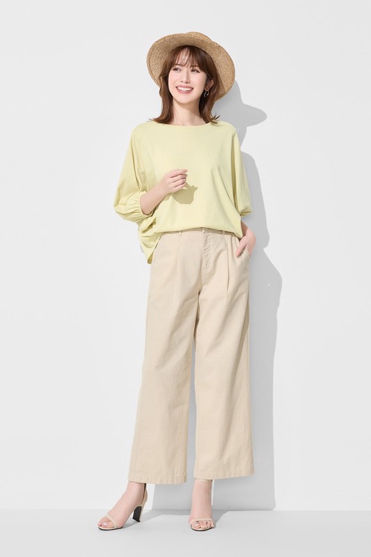 純棉寬鬆船領泡泡袖上衣-女