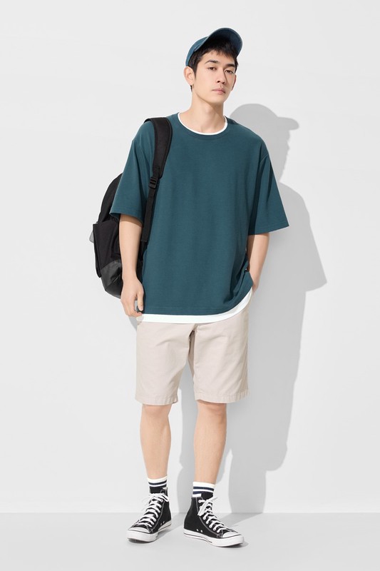 棉質立體織紋配色T恤-男