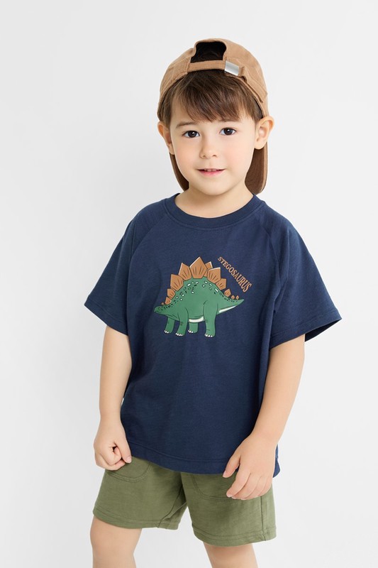 竹節棉寬鬆恐龍印花T恤-童