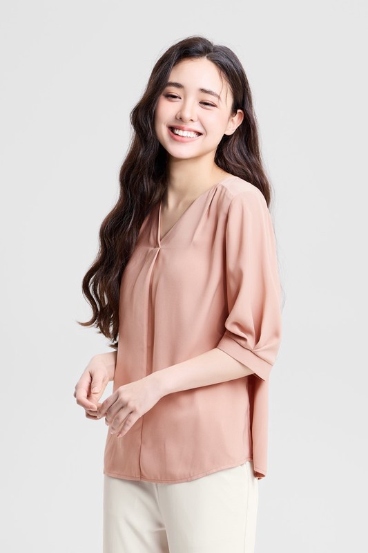 輕柔V領五分袖上衣-女