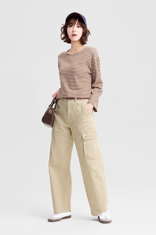 棉質彈性工裝錐形褲-女