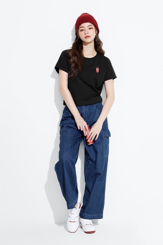 工裝牛仔寬褲-女