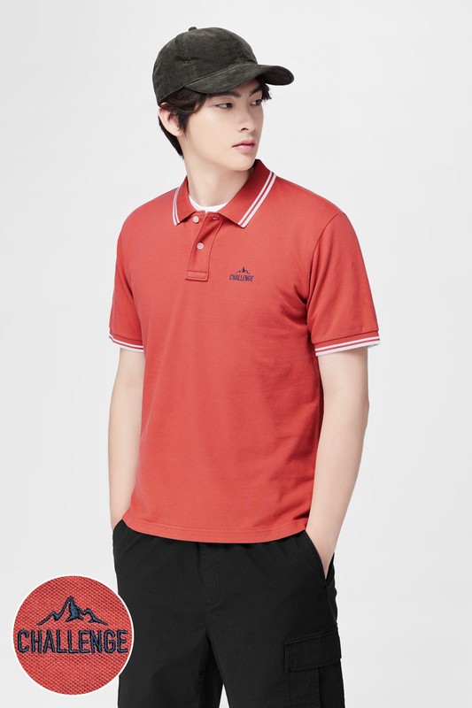 純棉網眼電繡polo衫-男