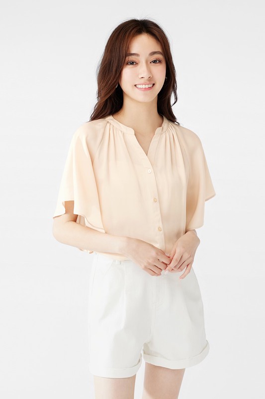 絲光寬版荷葉袖上衣-女