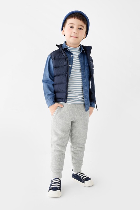 磨毛羅紋條紋立領T恤-童