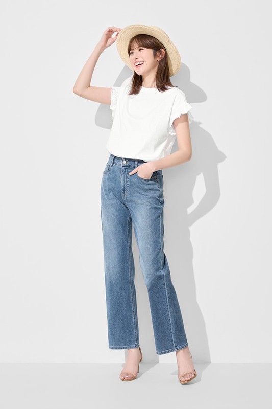高腰直筒落地牛仔褲-女
