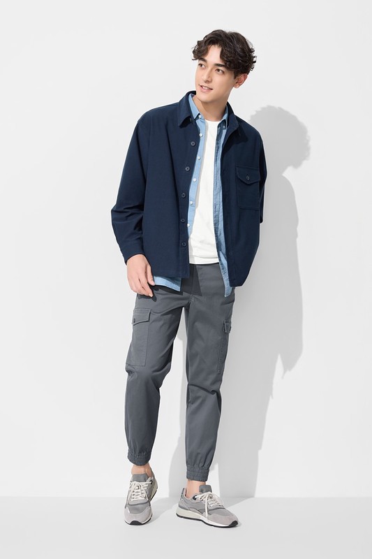 棉質工裝束口褲-男