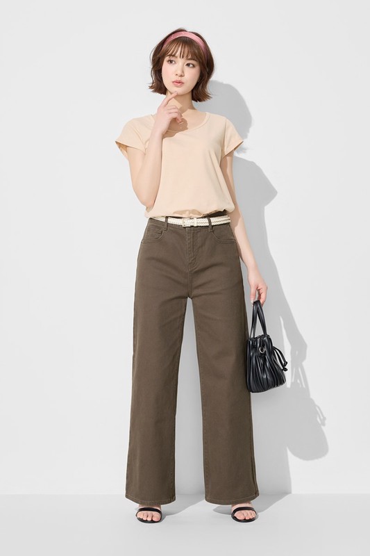 多色高腰牛仔寬褲-女