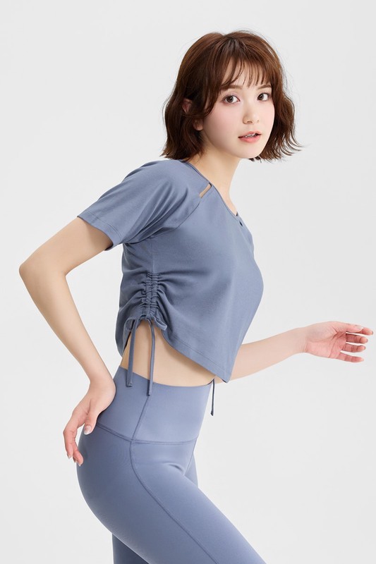 吸排抽繩短版T恤-女