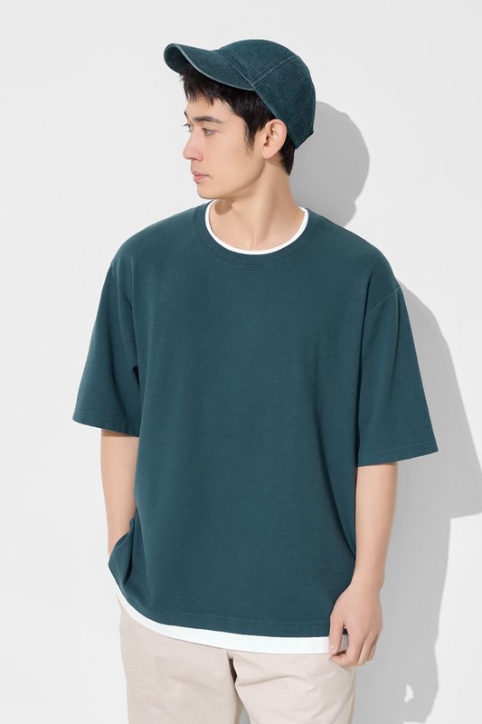 棉質立體織紋配色T恤-男