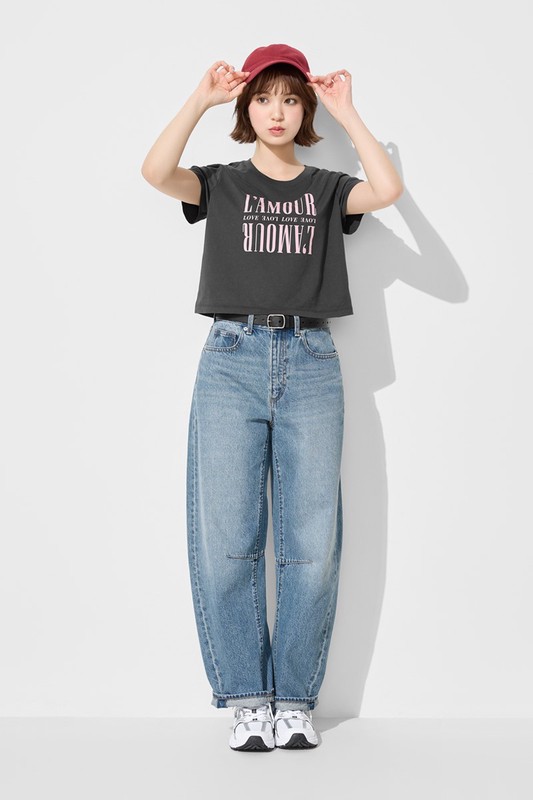 純棉圓領文字印花短版T恤-女