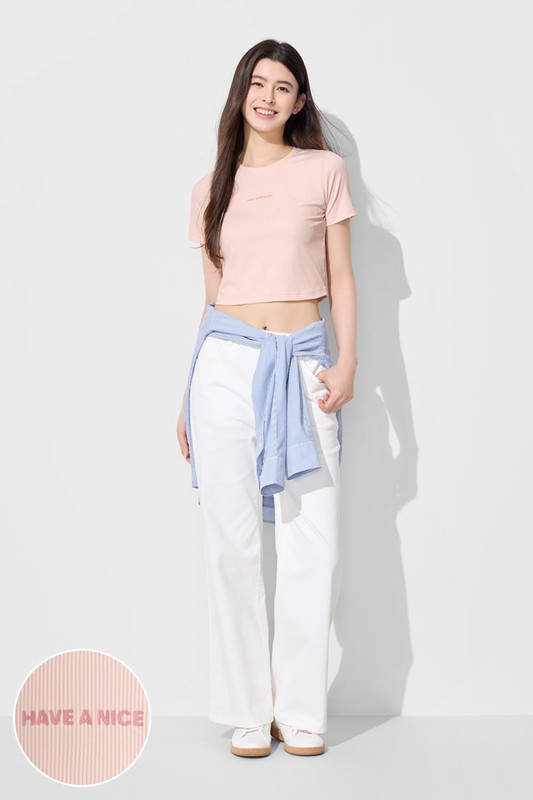 輕涼羅紋文字印花短版上衣-女