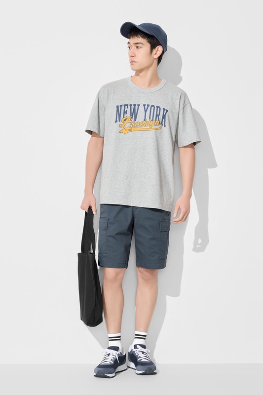 粗紡寬版文字印花T恤-01-男