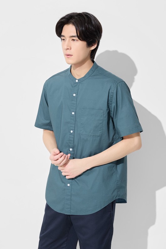 柔棉立領短袖襯衫-男