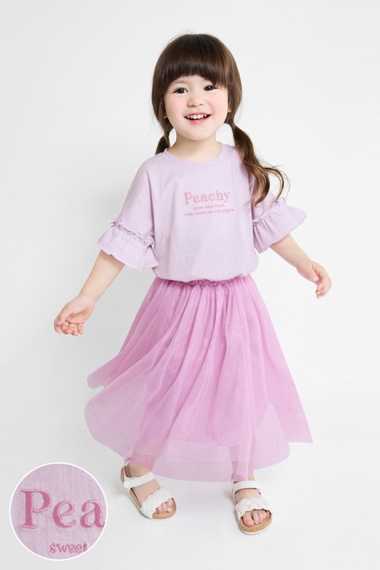 荷葉袖文字電繡上衣-童