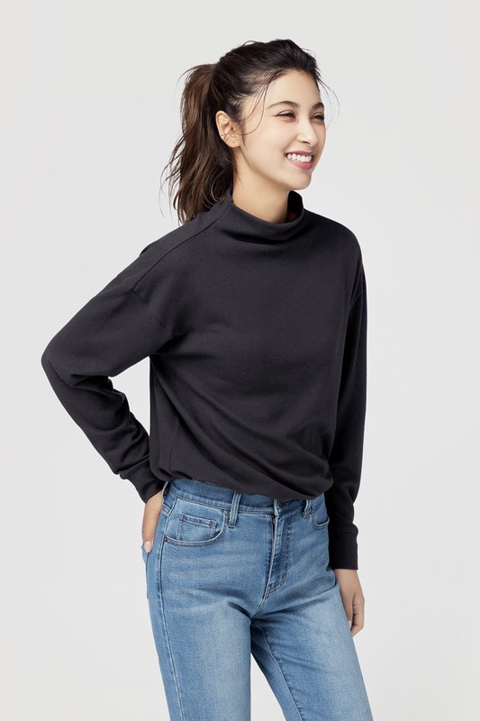 柔軟磨毛寬鬆高領上衣-女