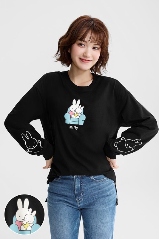 Miffy寬長版長袖印花T恤-08-女