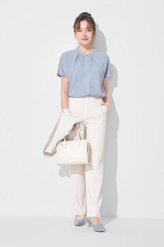 嫘縈立領連袖襯衫-女