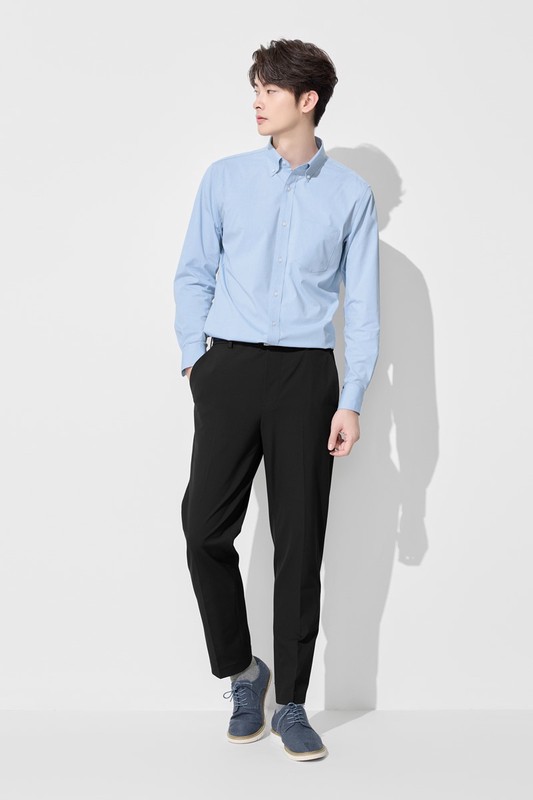 商務彈性修身長袖襯衫-男
