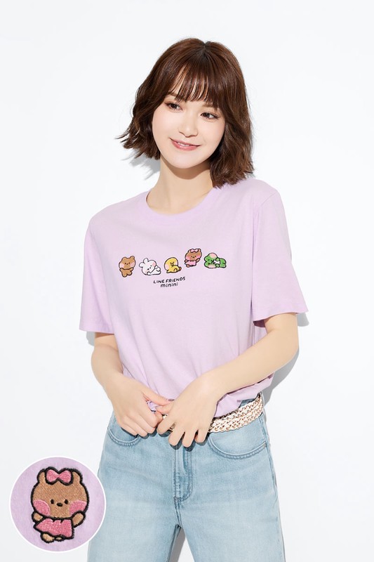 LINE FRIENDS minini寬版電繡T恤-04-女