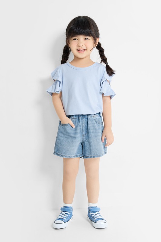 純棉牛仔鬆緊短褲-童