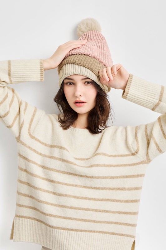毛球針織帽-女