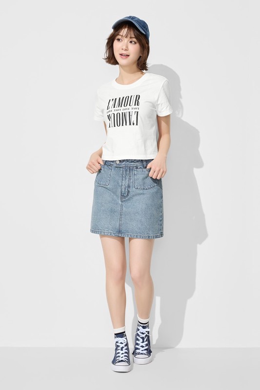 牛仔連褲短裙-女