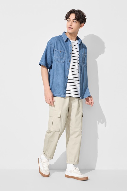 寬版工裝九分褲-男