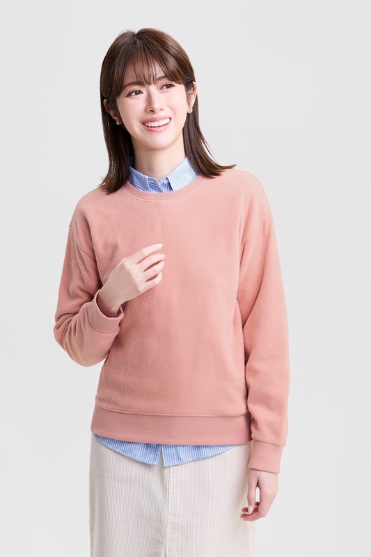 Fleece寬版圓領上衣-女