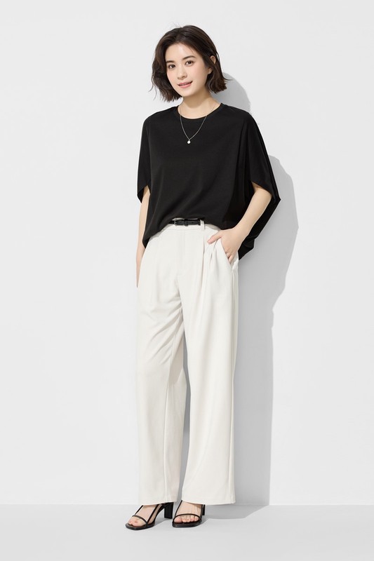 絲光棉五分袖寬版上衣-女