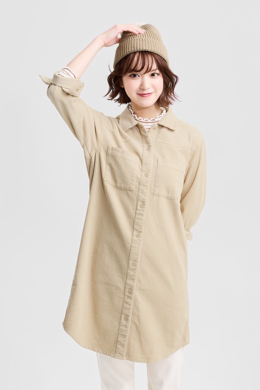 燈芯絨襯衫式洋裝-女
