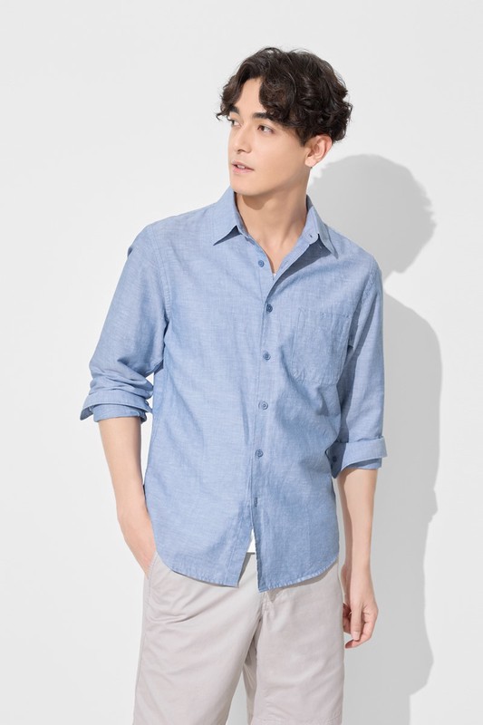 棉麻長袖襯衫-男