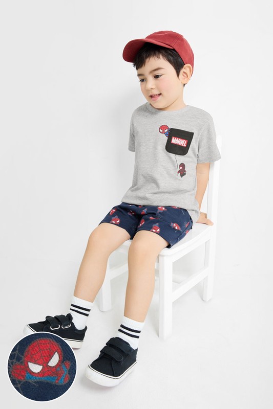 漫威系列竹節棉印花短褲-童